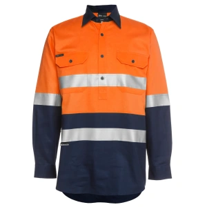 JB's Hi Vis (D+N) Close Front L/S 190g Work Shirt - Thumbnail Image 2
