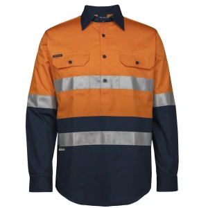 JB's Hi Vis (D+N) Close Front L/S 150g Work Shirt - Thumbnail Image 2