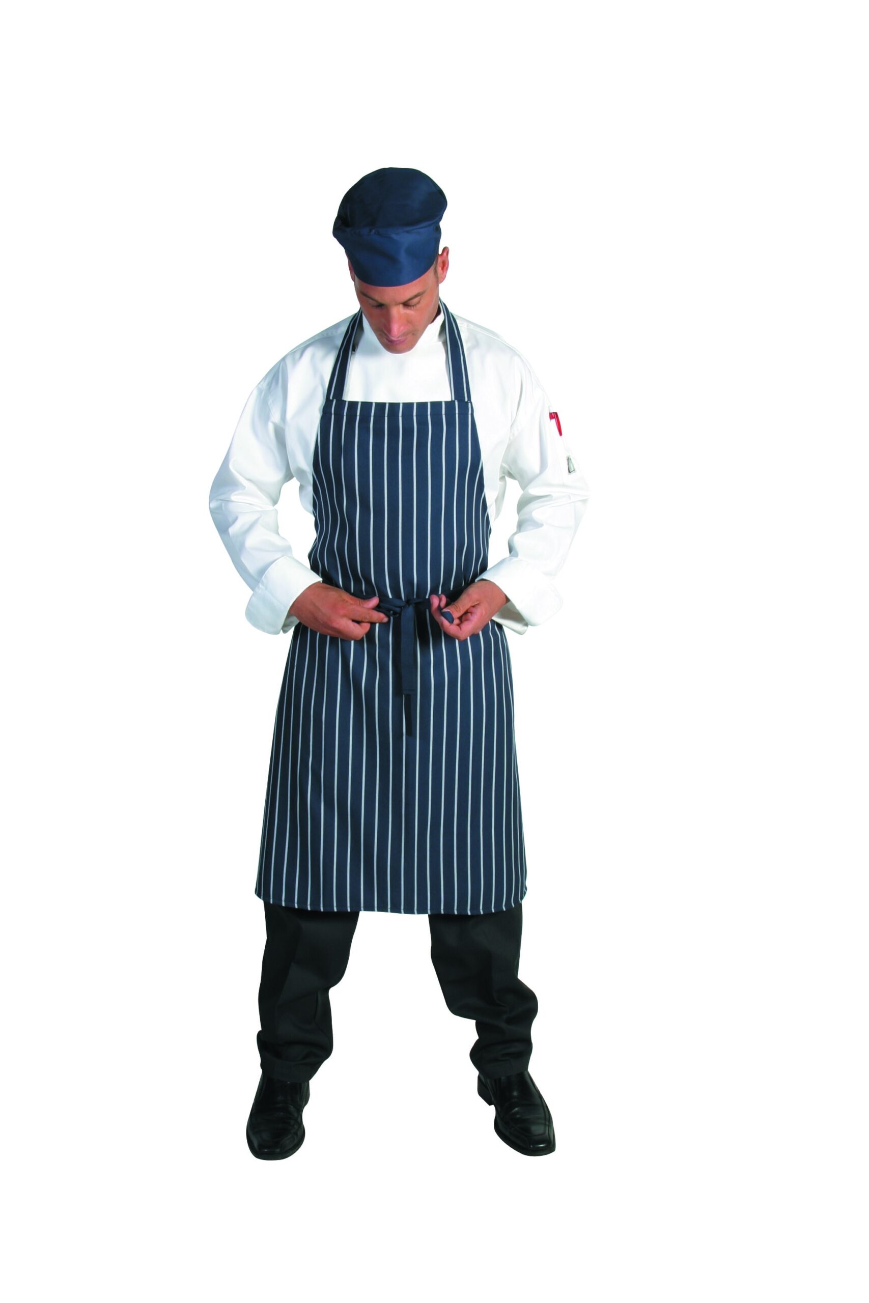 Pinstripe Full Bib Apron - No Pocket Blue/White Vertical Stripe