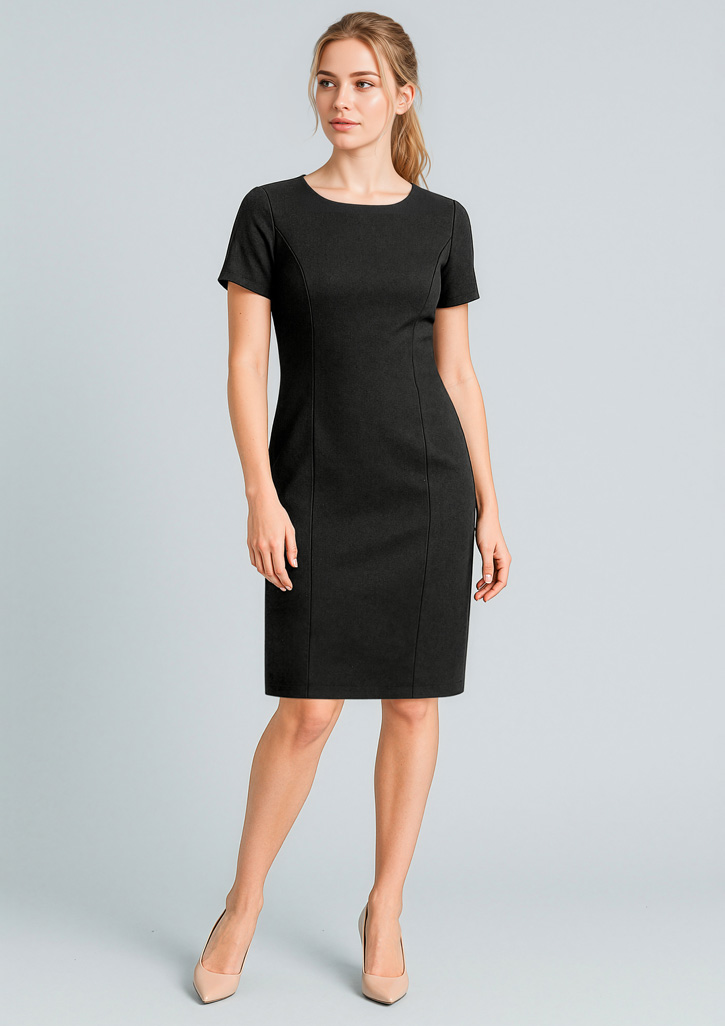 Womens Cool Stretch Short Sleeve Shift Dress Black