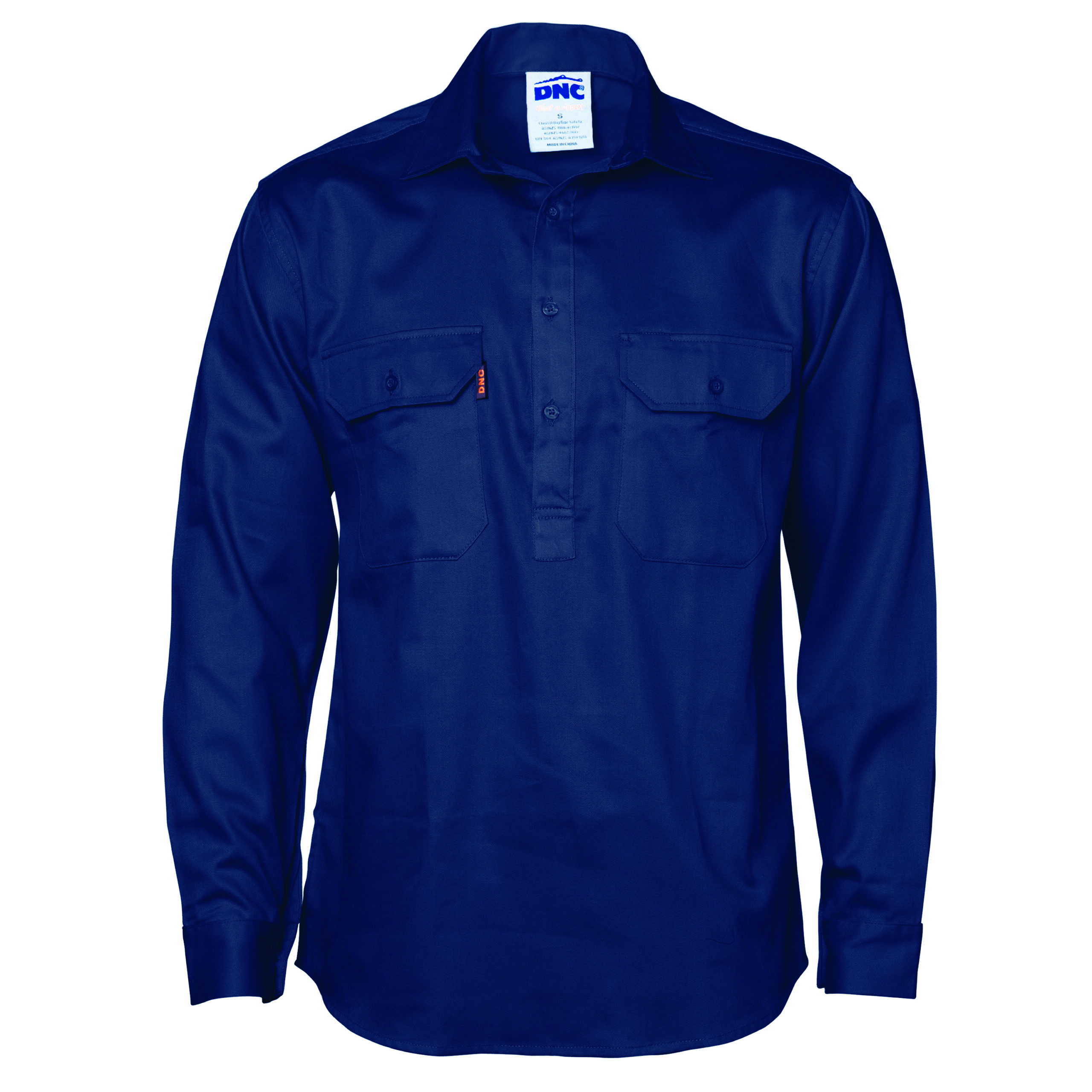 Close Front Cotton Drill Shirt - Long Sleeve Navy