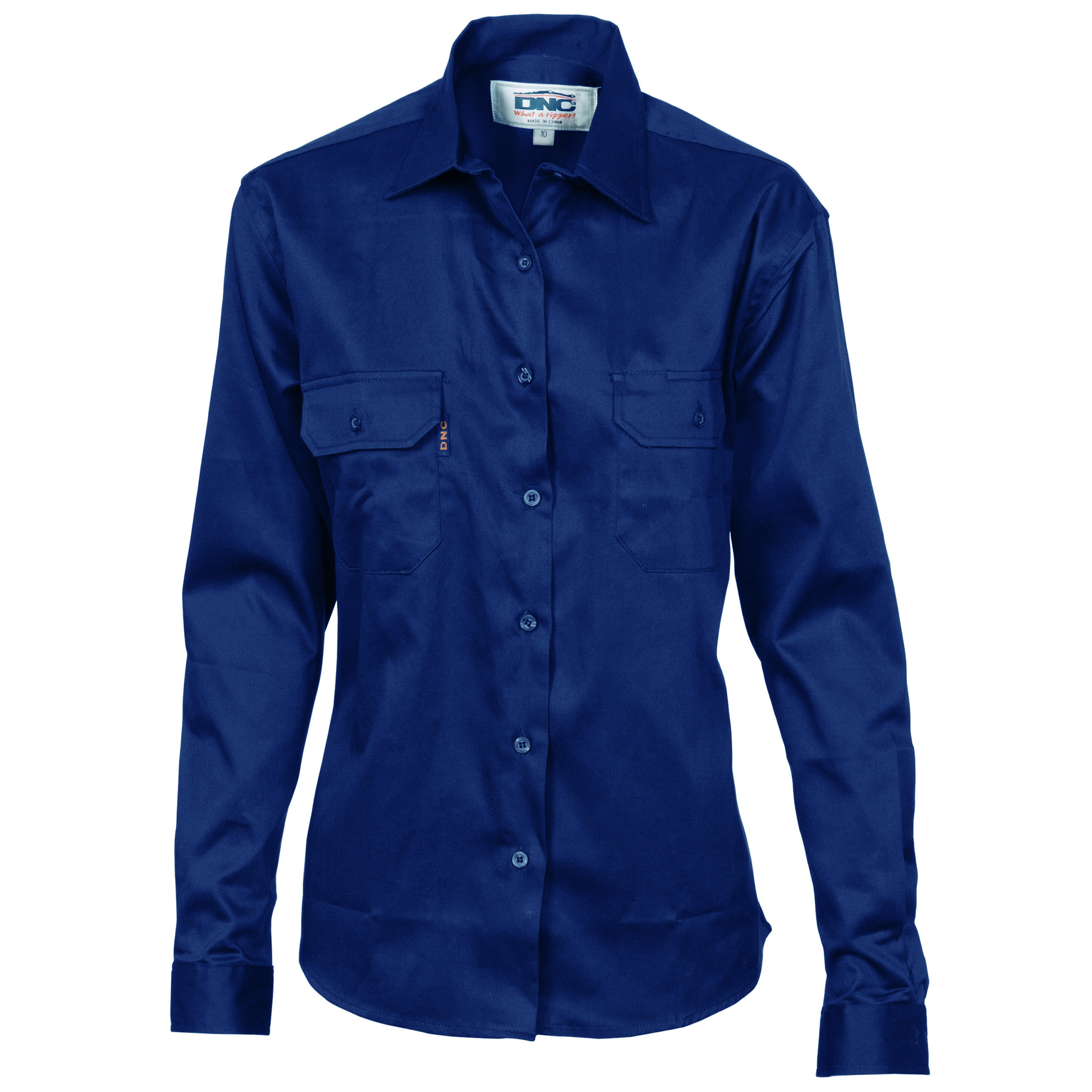Ladies Cotton Drill Work Shirt - Long Sleeve Navy