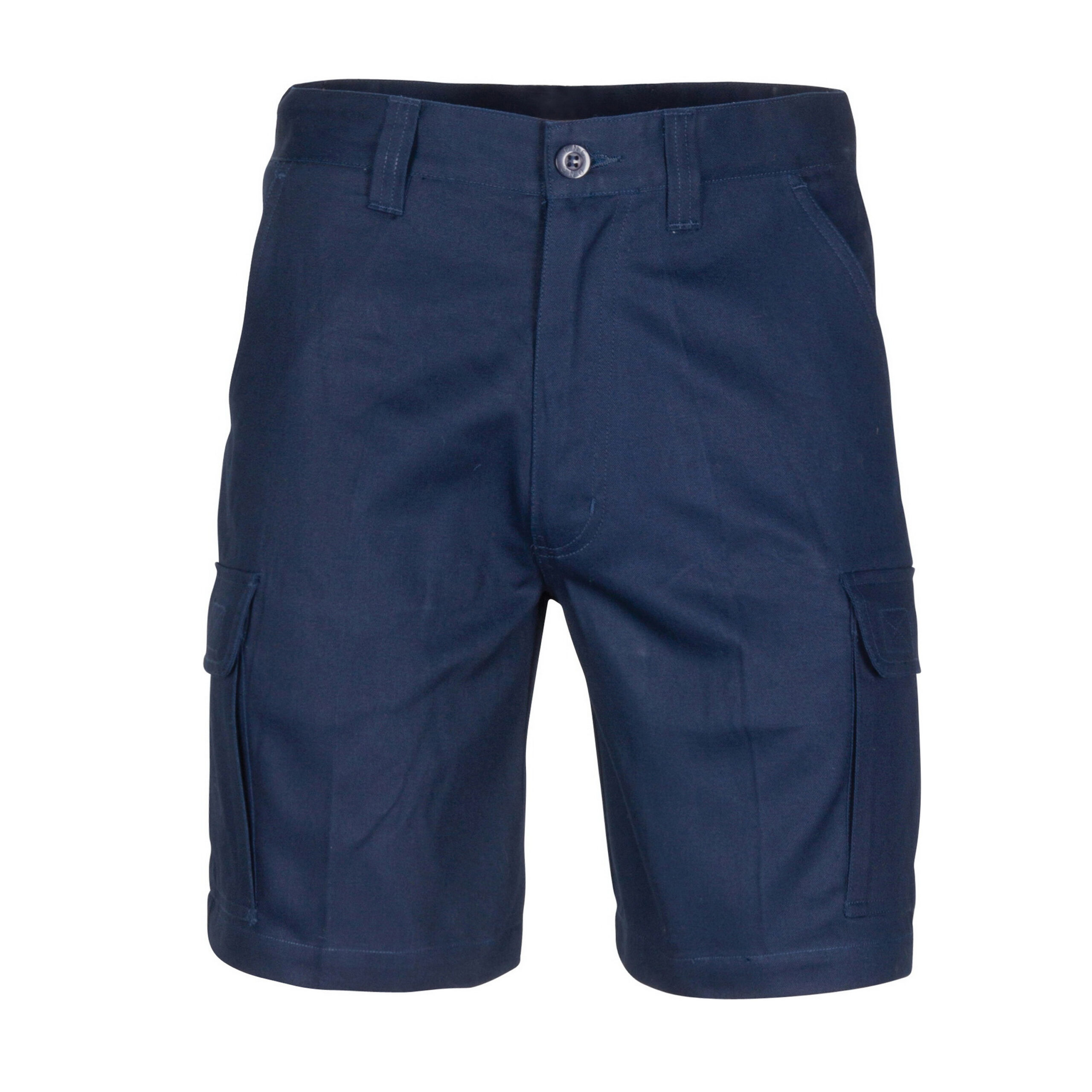 Middle Weight Cotton Double Slant Cargo Shorts - With Shorter Leg Length Navy