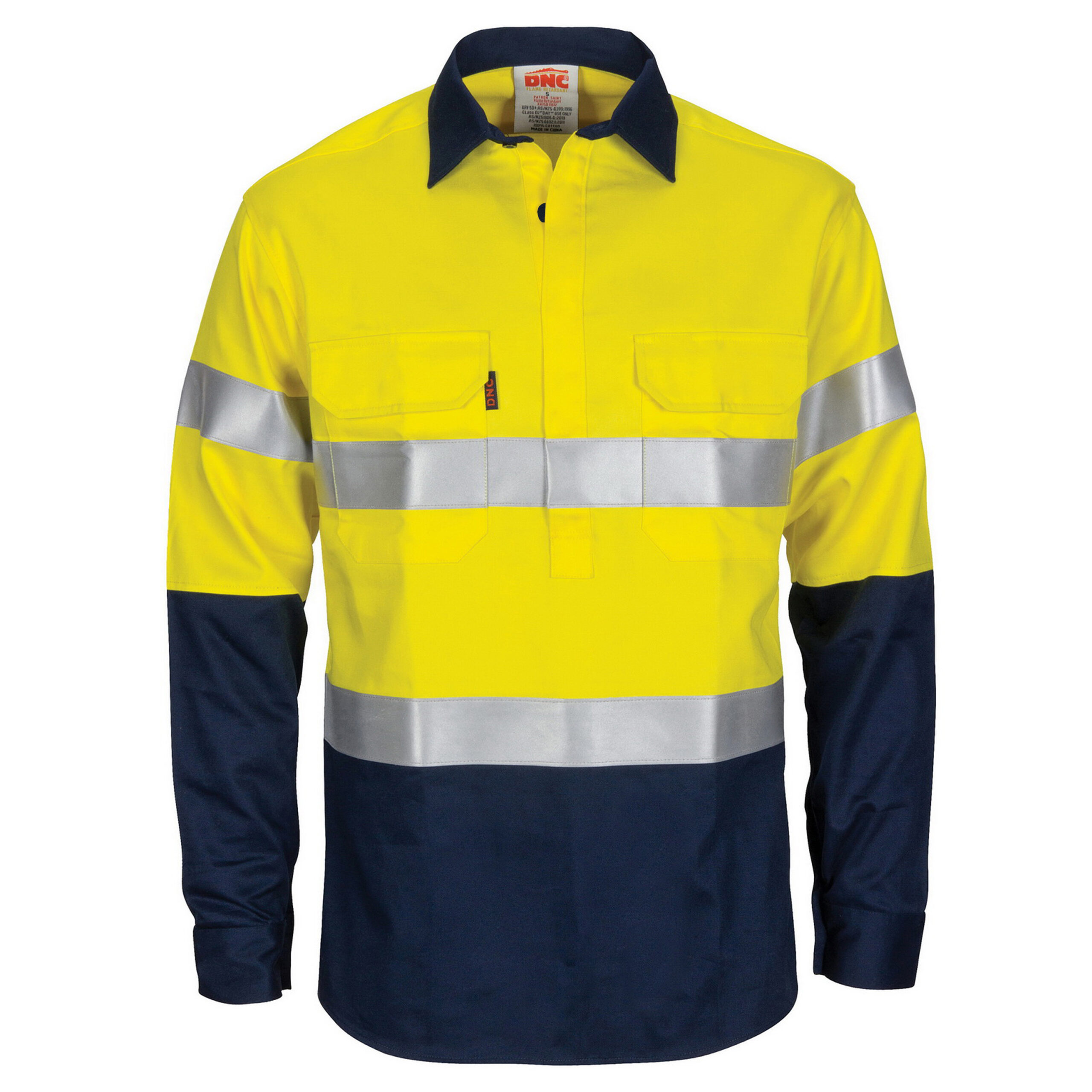 Patron Saint Flame Retardant 2 Tone Closed Front Cotton Shirt with 3M F/R Tape - L/S Yellow/Navy