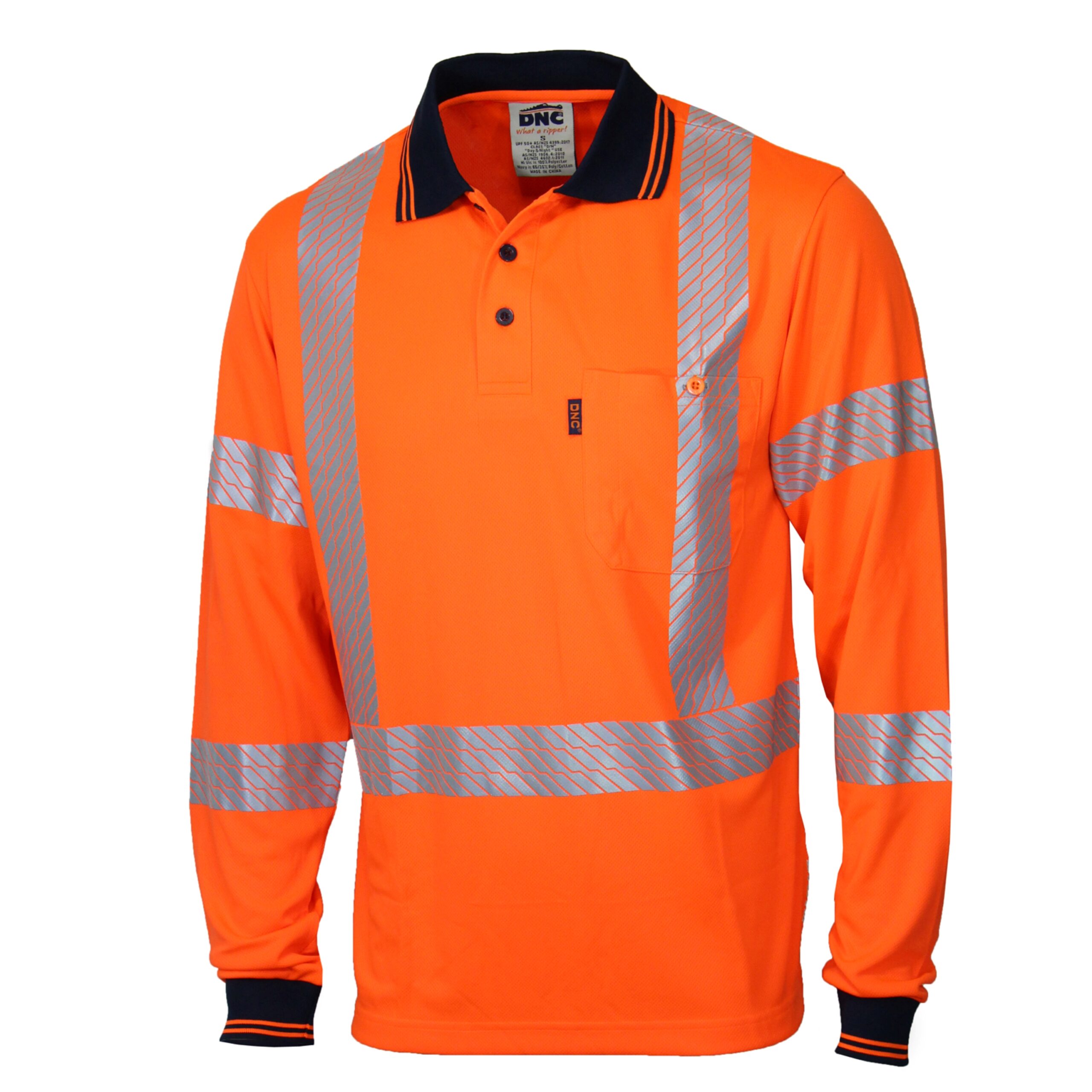 HiVis Segmented Tape X Back Polo - LS Orange