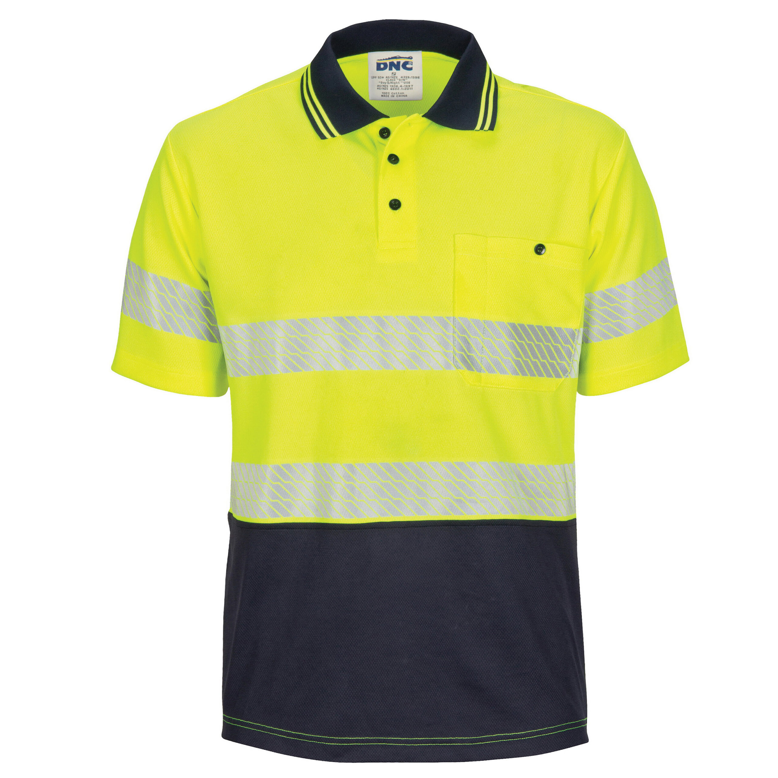 HIVIS Segment Taped Mircomesh Polo - Short Sleeve Yellow/Navy