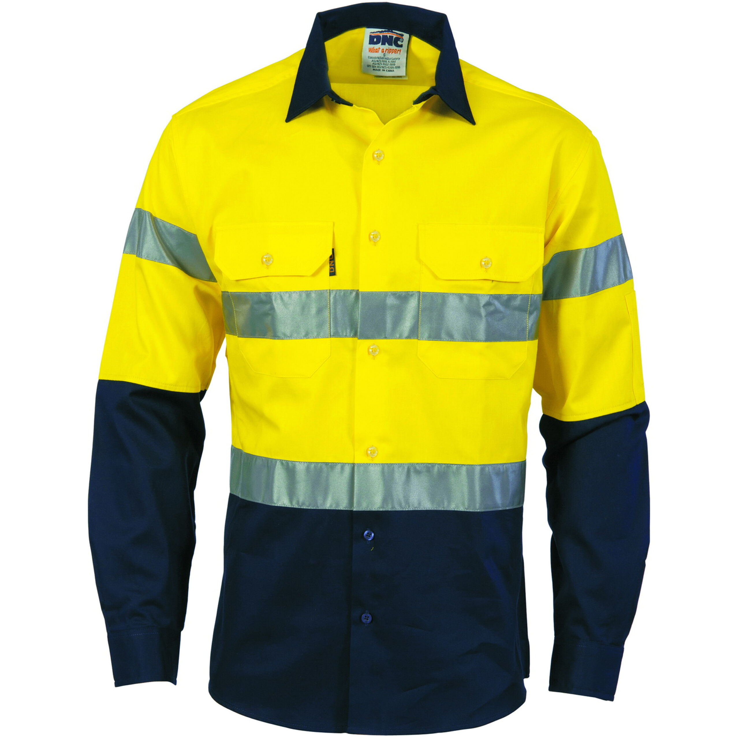 HIVIS D/N 2 TONE DRILL SHIRT Yellow/Navy
