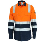 Hivis 2 tone L/W cotton bio-motion & "x" back shirt with CSR R/tape - L/S Orange/Navy