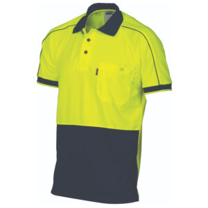 HiVis Cool-Breathe Double Piping Polo -
Short Sleeve Yellow/Navy