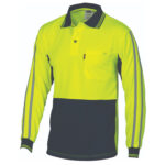 HiVis Cool-Breathe Stripe Polo - long Sleeve Yellow/Navy