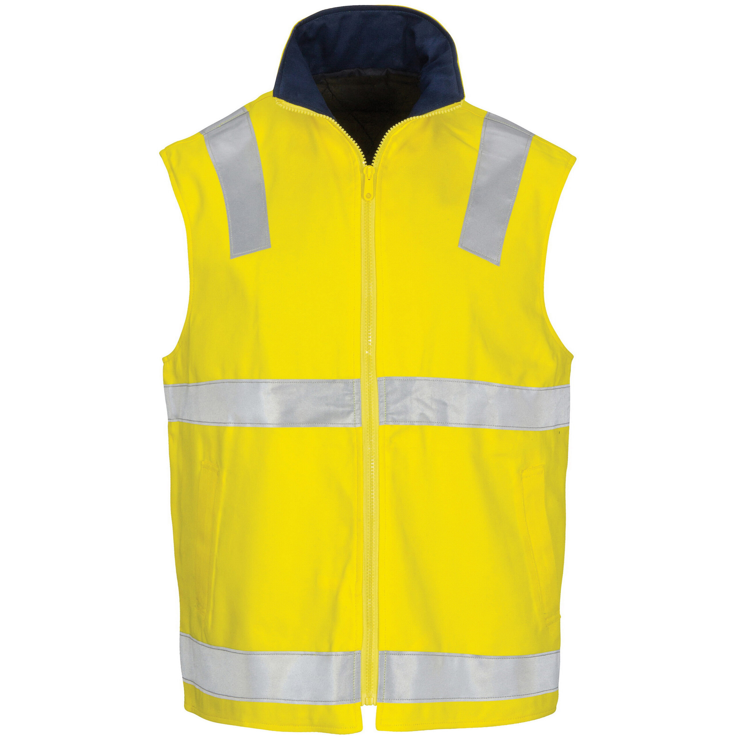 HiVis Cotton Drill Reversible Vest with Generic R/Tape Yellow/Navy