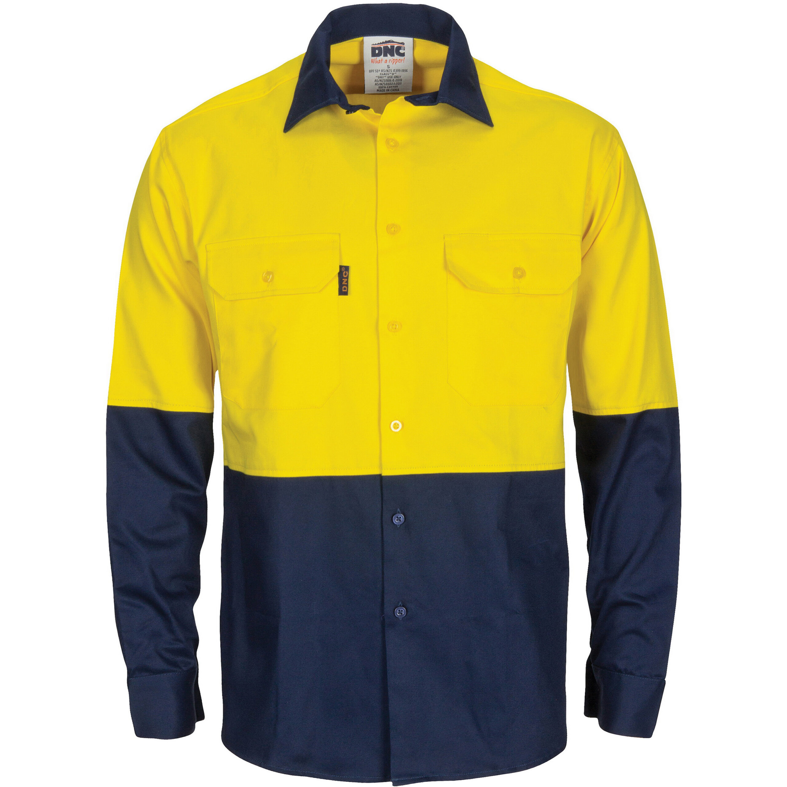 HiVis R/W Cool-Breeze T2 Vertical Vented Cotton Shirt with Gusset Sleeves - Long Sleeve Yellow/Navy