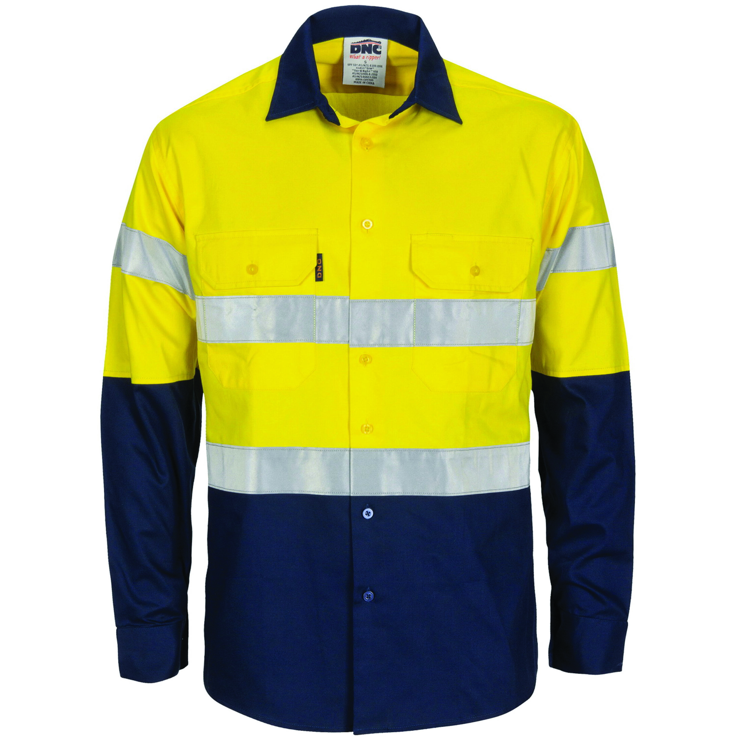 HiVis R/W Cool-Breeze T2 Vertical Vented Cotton Shirt with Gusset Sleeves, Generic R/Tape - Long Sle Yellow/Navy