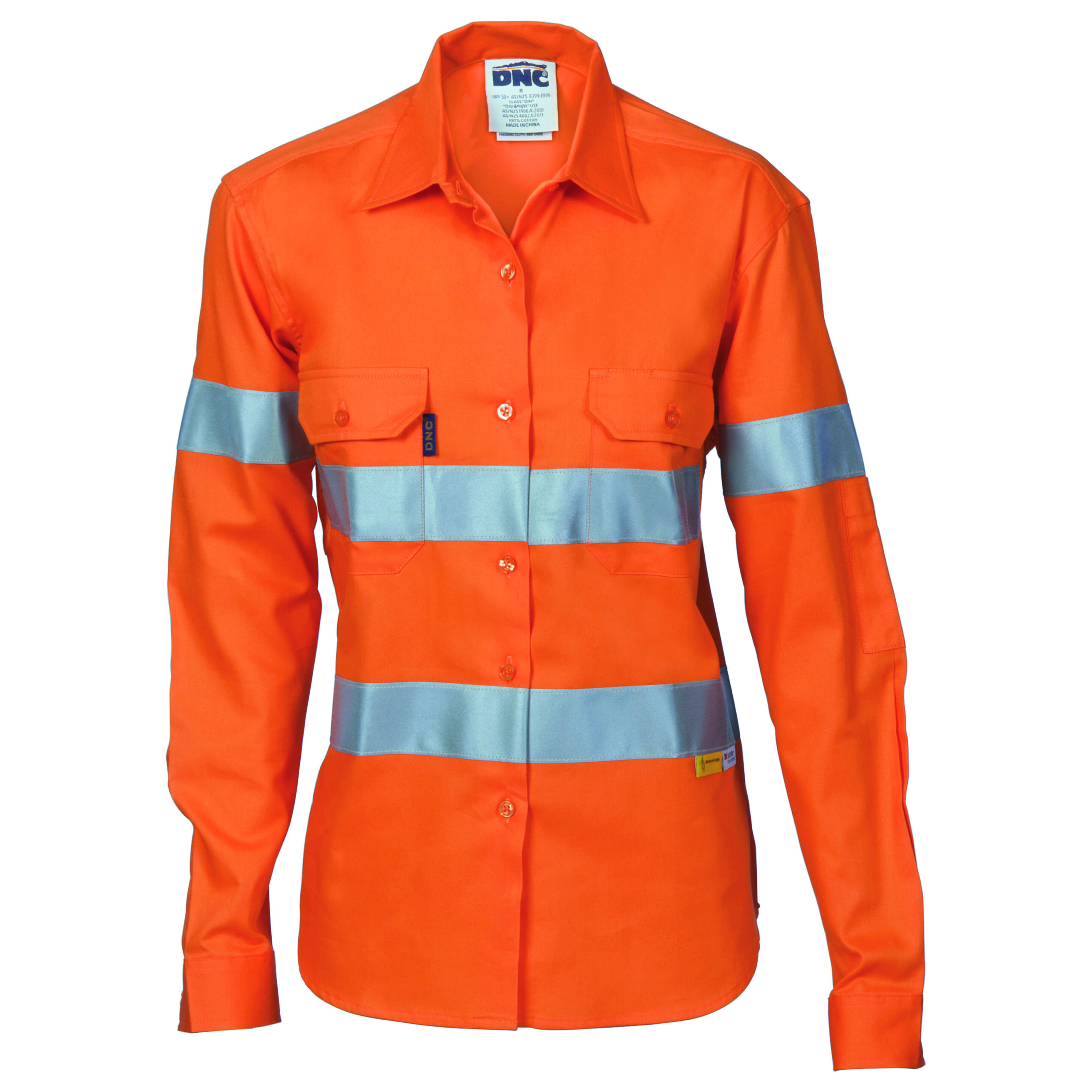 Ladies HiVis Cool-Breeze Cott on Sh irt with 3M R/Tape - Long sleeve Orange