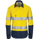 Ladies HIVIS Cool-Breeze Cotton Shirt with CSR R/Tape - Long Sleeve Yellow/Navy