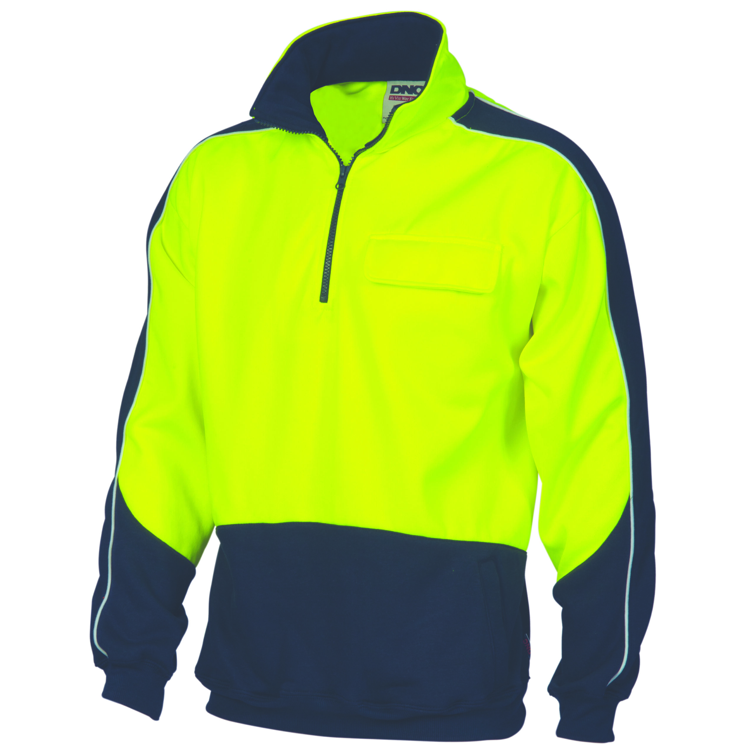HiVis 2 Tone 1/2 Zip Hi-Neck Panel Fleecy Windcheater Yellow/Navy
