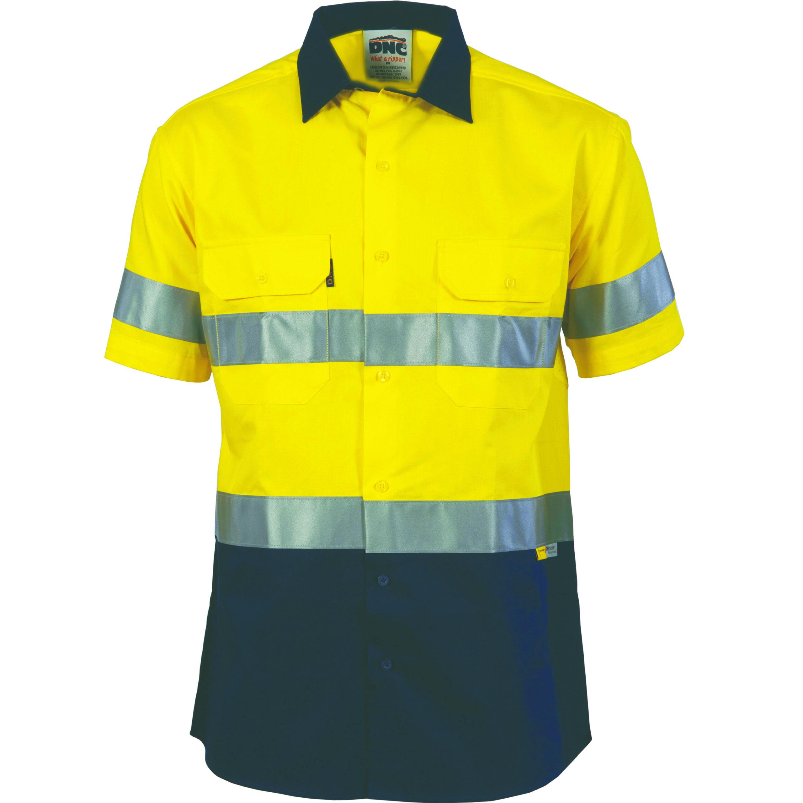 HiVis Two Tone Drill Shirt with 3M 8906 R/Tape - short sleeve Yellow/Navy