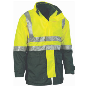 4 in 1 HiVis Two Tone Breathable Jacket with Vest and 3M R/Tape Yellow/Bottle Green