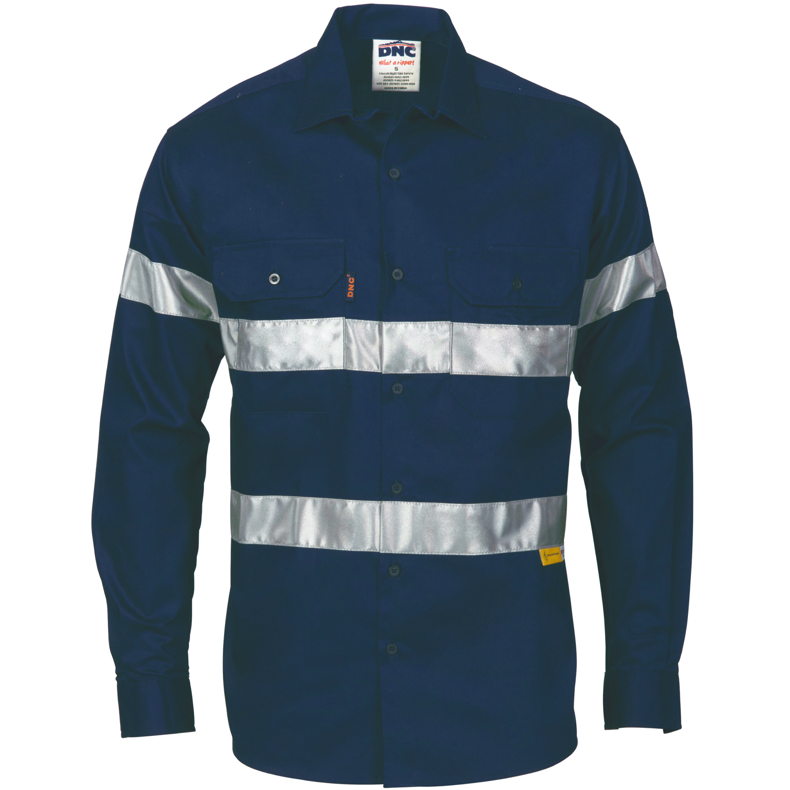 HiVis Cool-Breeze Cotton Shirt with 3M 8910 R/Tape - Long sleeve Navy