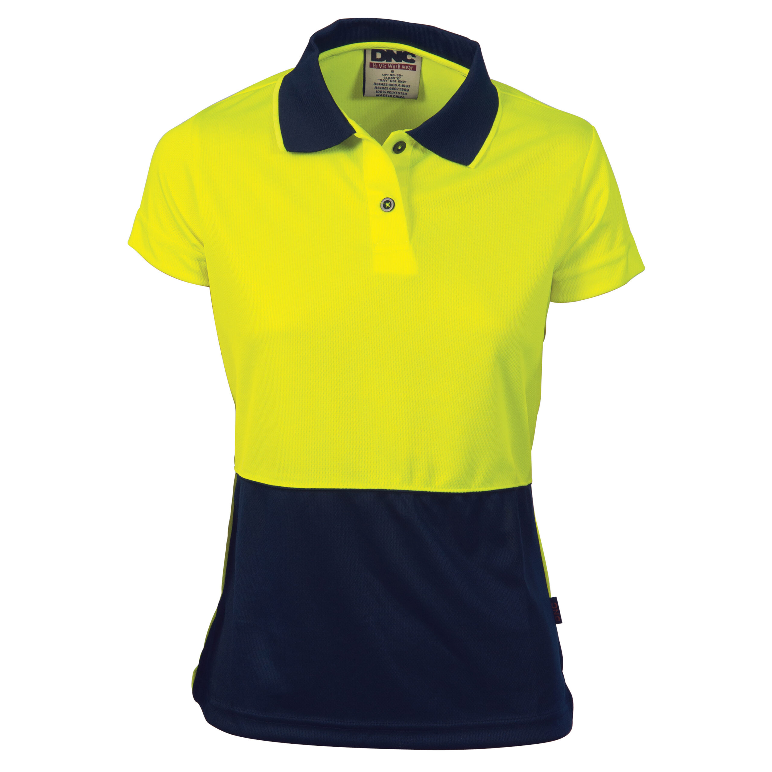 Ladies HiVis Two Tone Polo - Short Sleeve Yellow/Navy