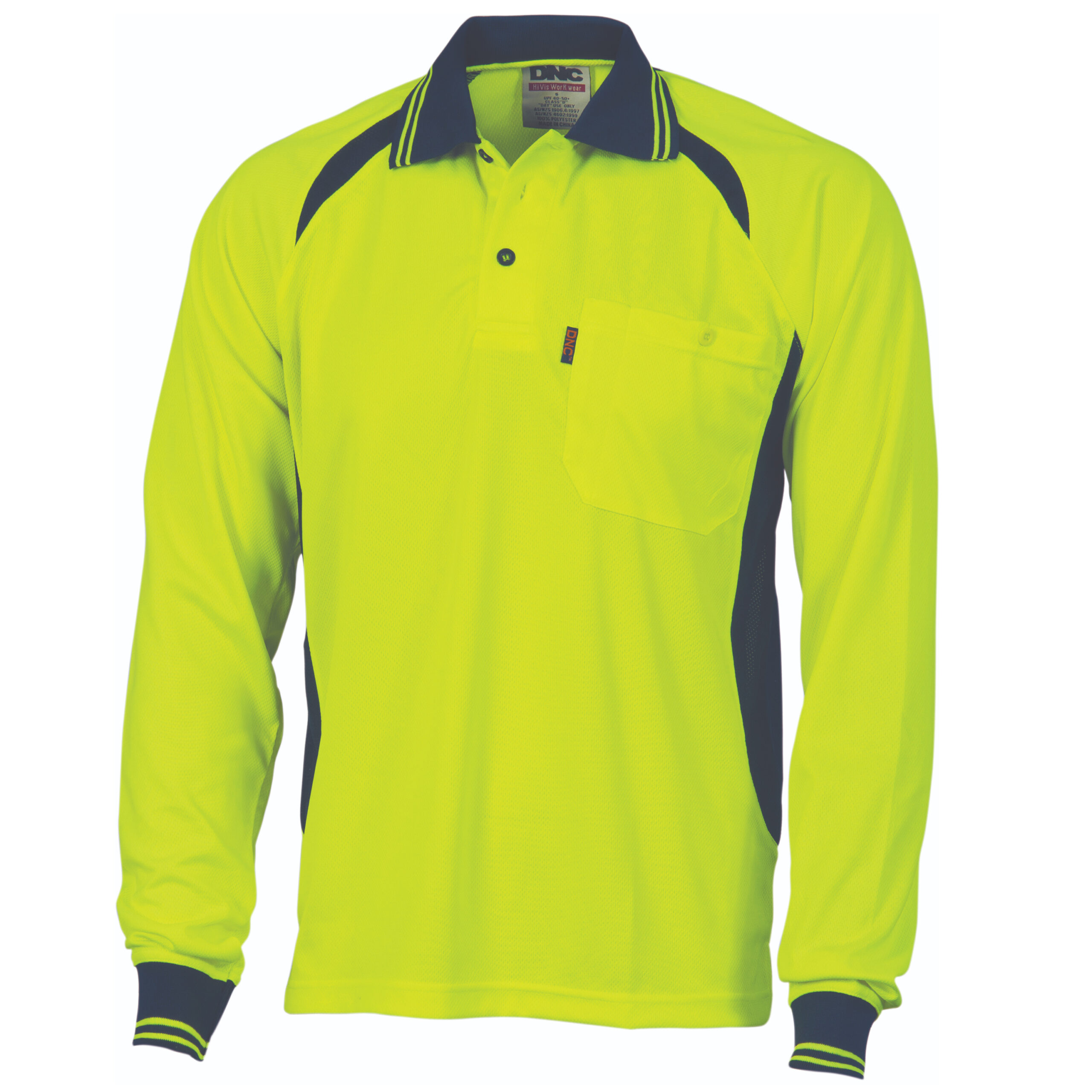 Cool-Breeze Contrast Mesh Polo - long sleeve Yellow/Navy