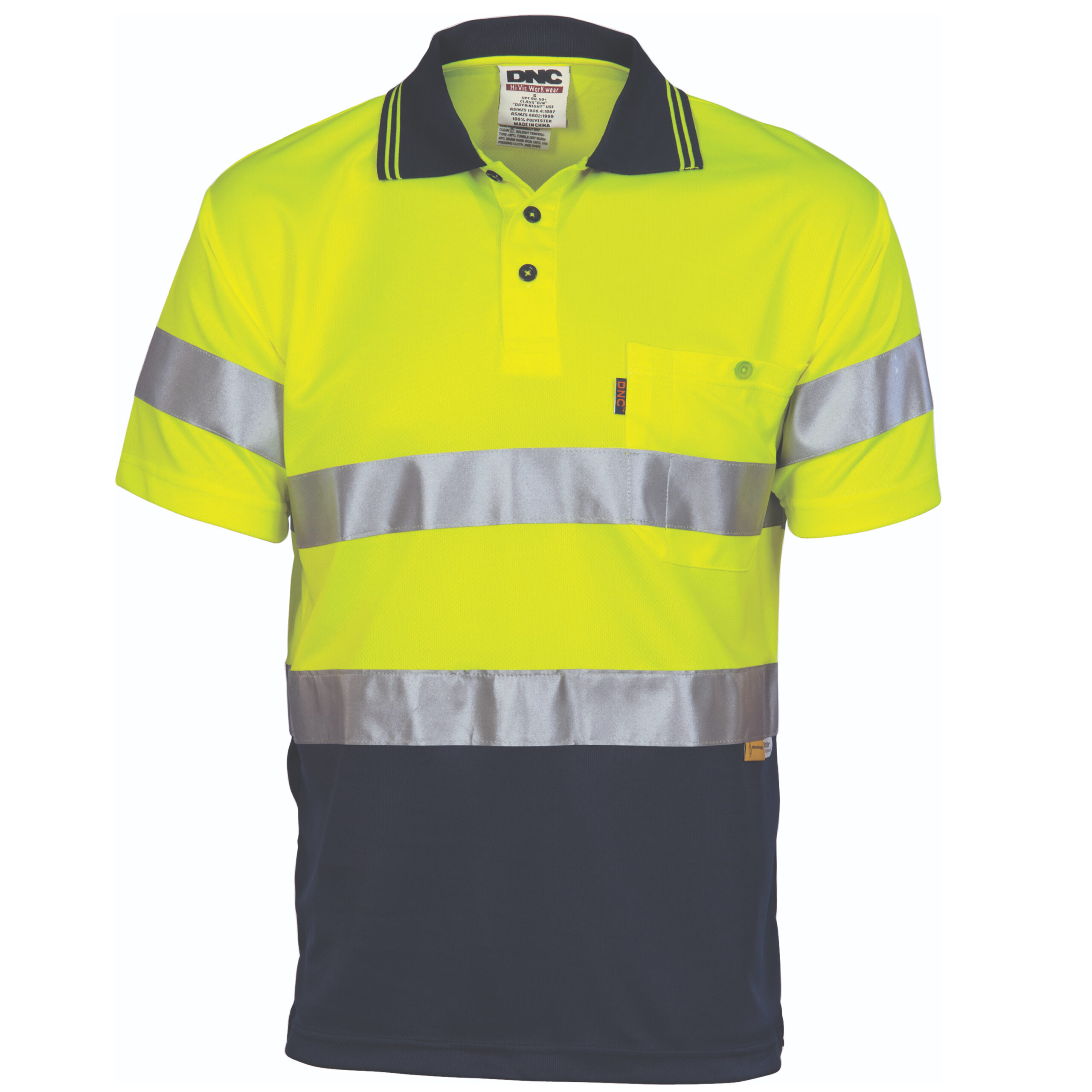 Hivis D/N Cool Breathe Polo Shirt With 3M 8906 R/Tape - Short Sleeve Yellow/Navy