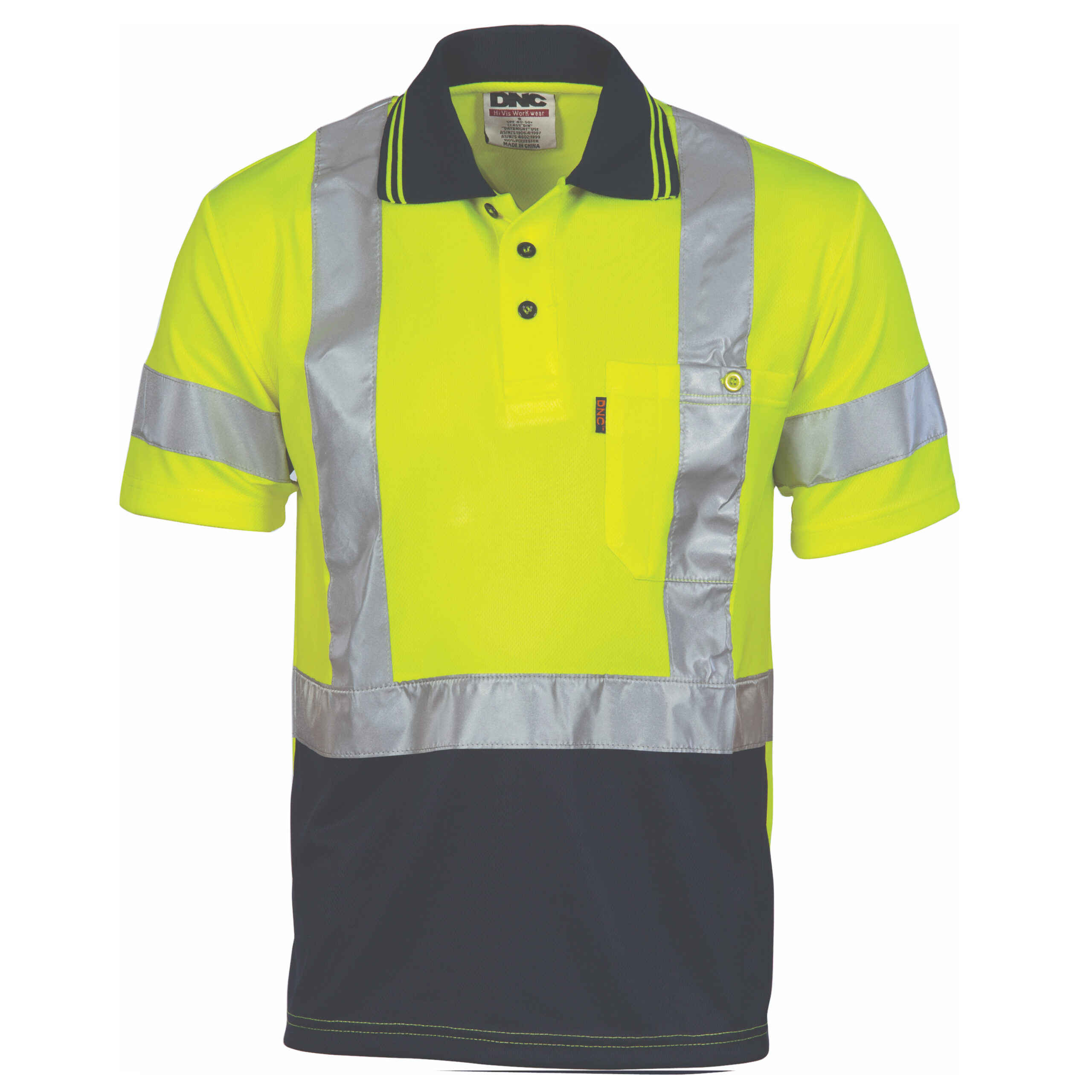 Hivis D/N Cool Breathe Polo Shirt With Cross Back R/Tape - Short Sleeve Yellow/Navy