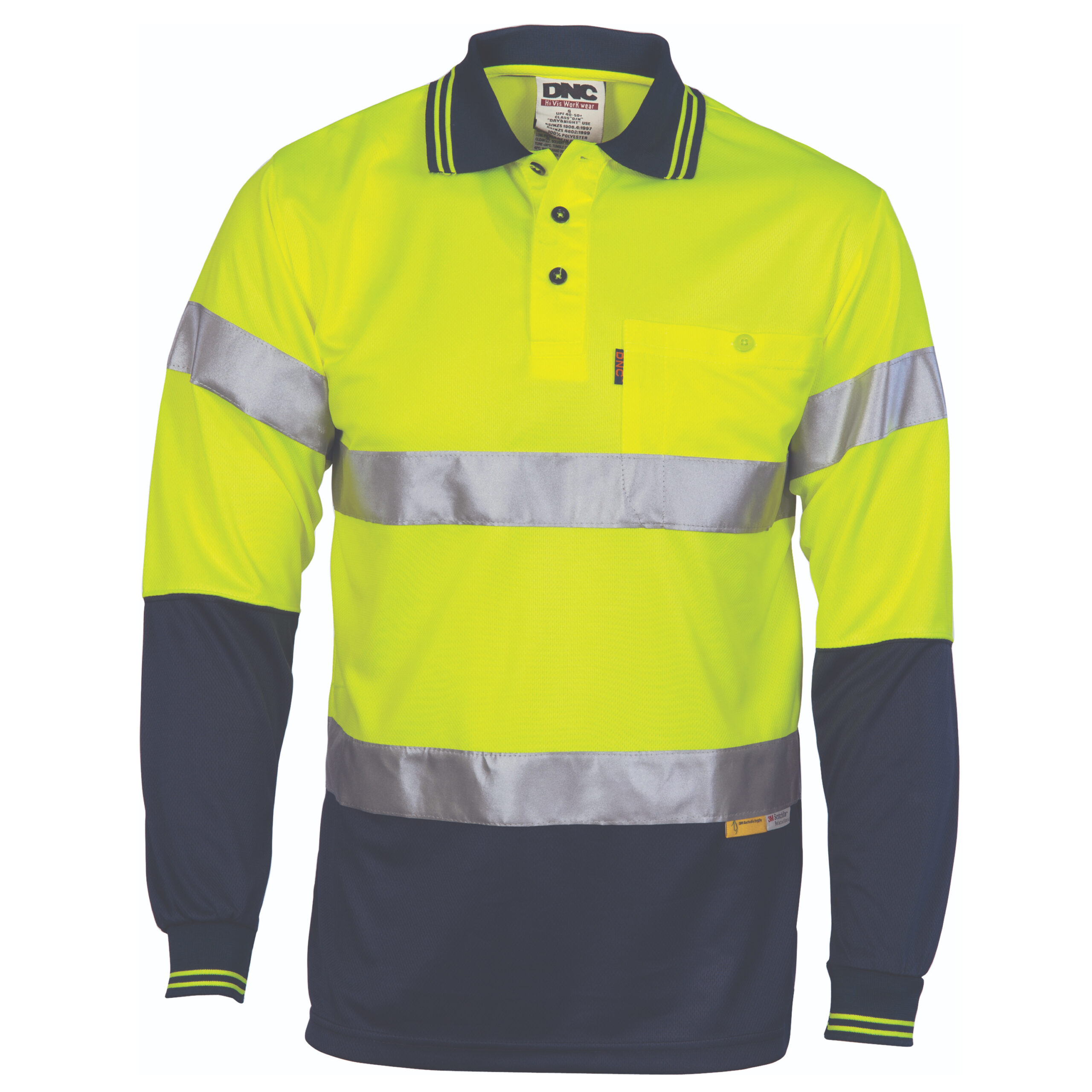 Hivis D/N Cool-Breathe Polo Shirt With 3M 8906 R/Tape - Long Sleeve Yellow/Navy