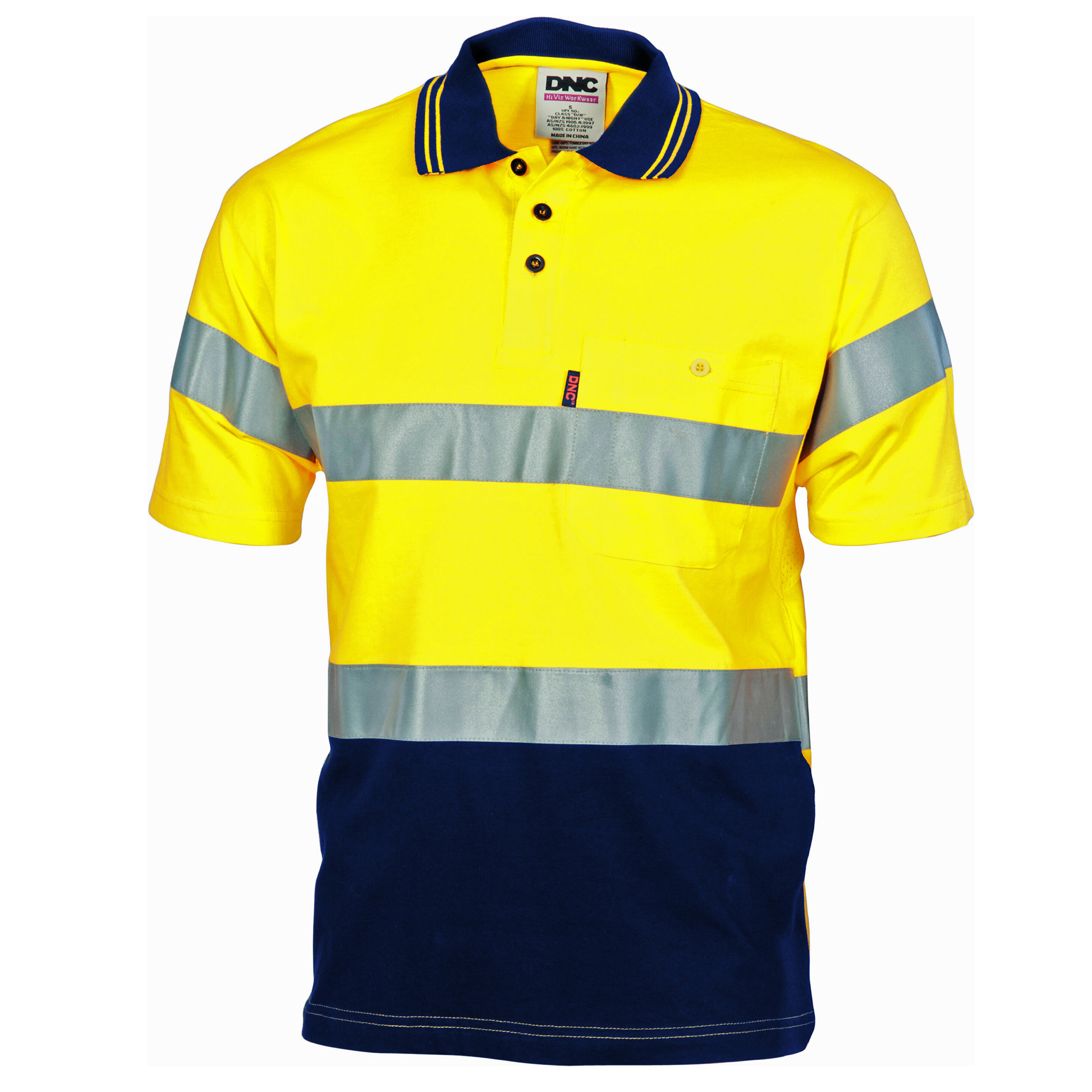 Hivis Cool-Breeze Cotton Jersey Polo With CSR R/Tape - S/S Yellow/Navy