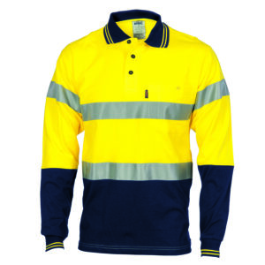 Hivis Cool-Breeze Cotton Jersey Polo With CSR R/Tape - L/S Yellow/Navy