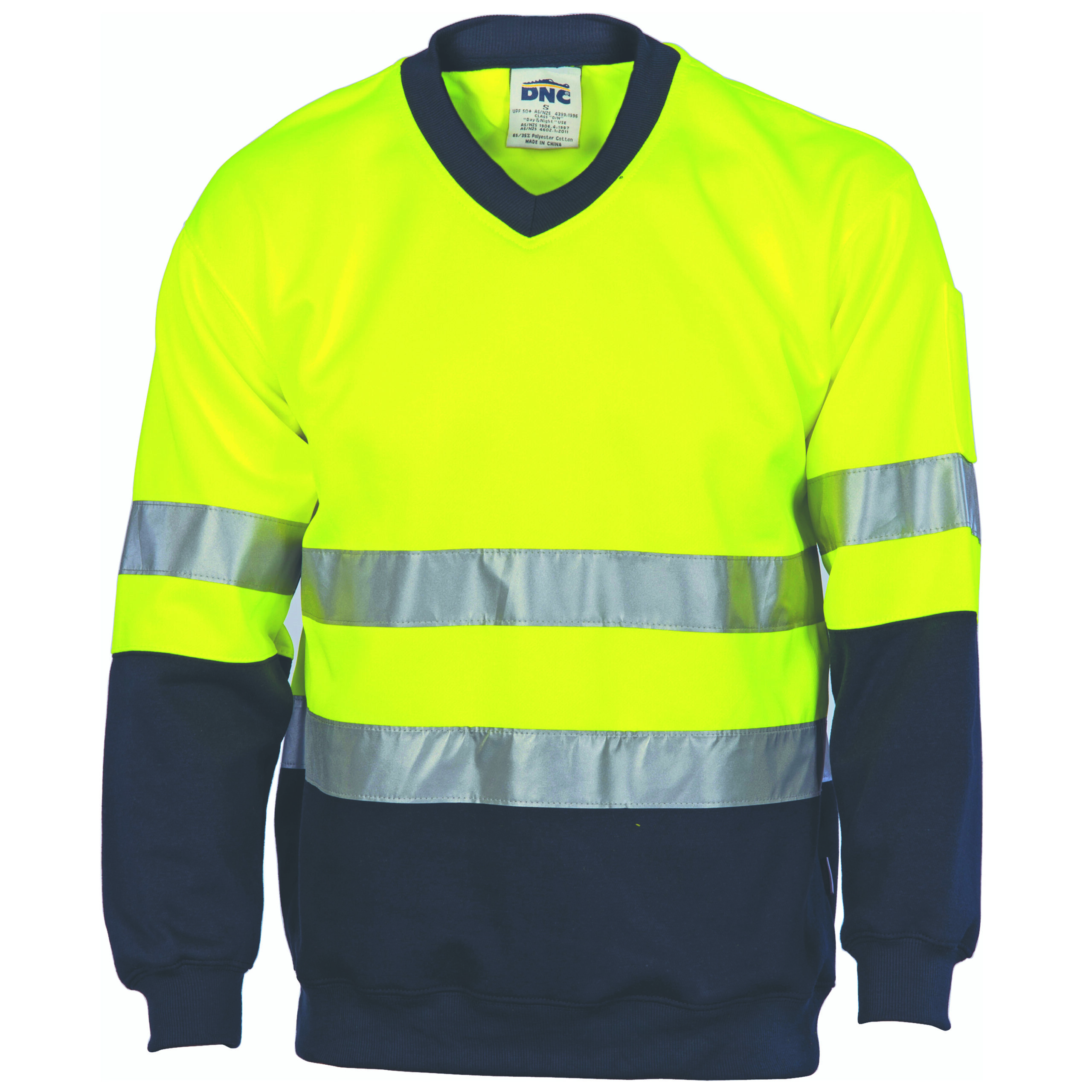 Hivis Two Tone Sweatshirt (Sloppy Joe) With Generic R/Tape V-Neck Yellow/Navy