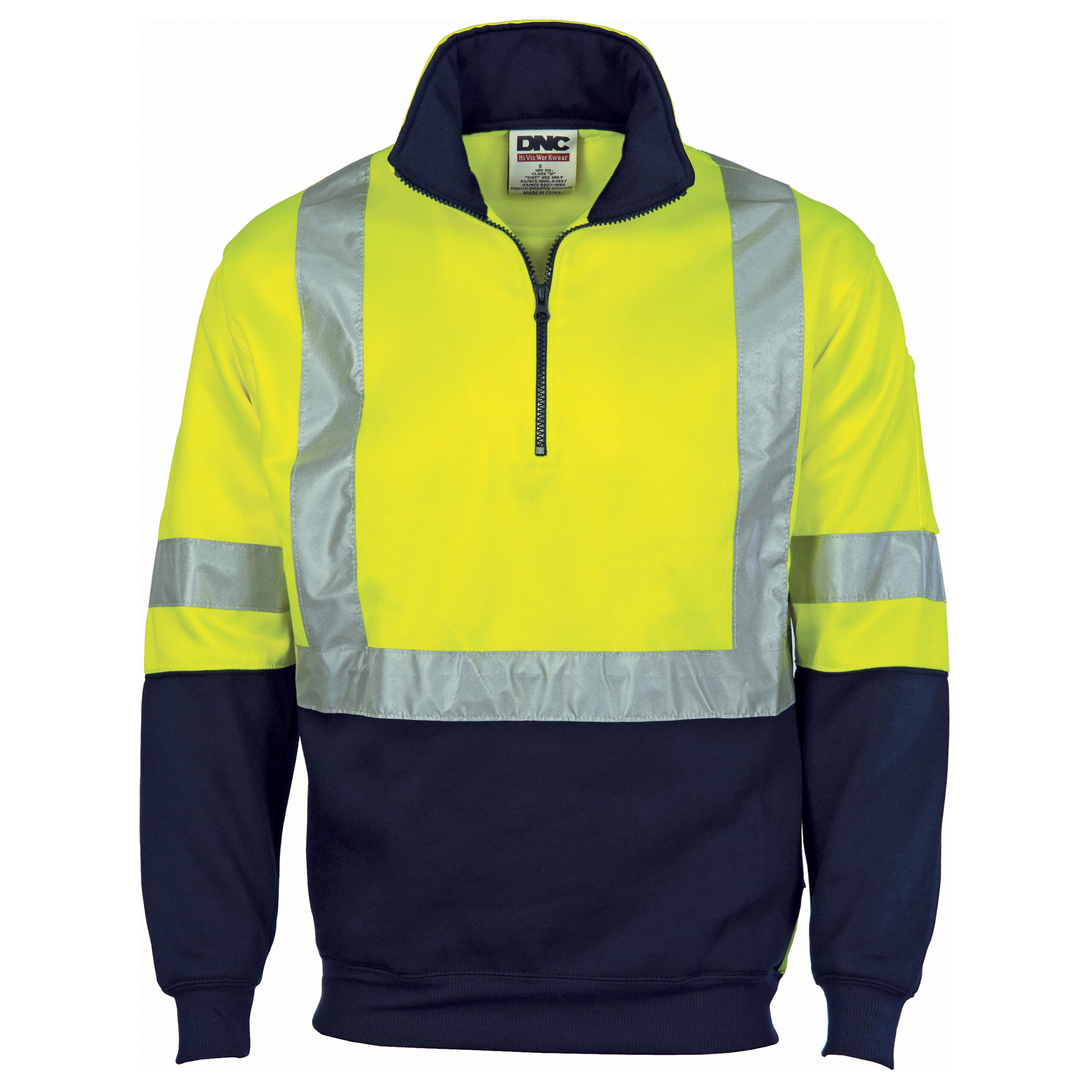 HiVis Cross Back D/N Two Tone 1/2 Zip Fleecy Yellow/Navy