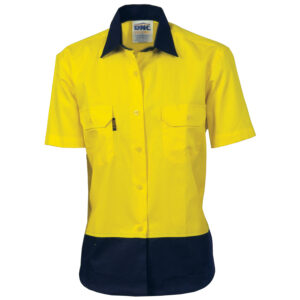 Ladies HiVis Two Tone Cotton
Drill Shirt - Short Sleeve Yellow/Navy