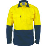 HiVis 2 Tone Cool-Breeze Close Front Cotton
Shirt - Long sleeve Yellow/Navy