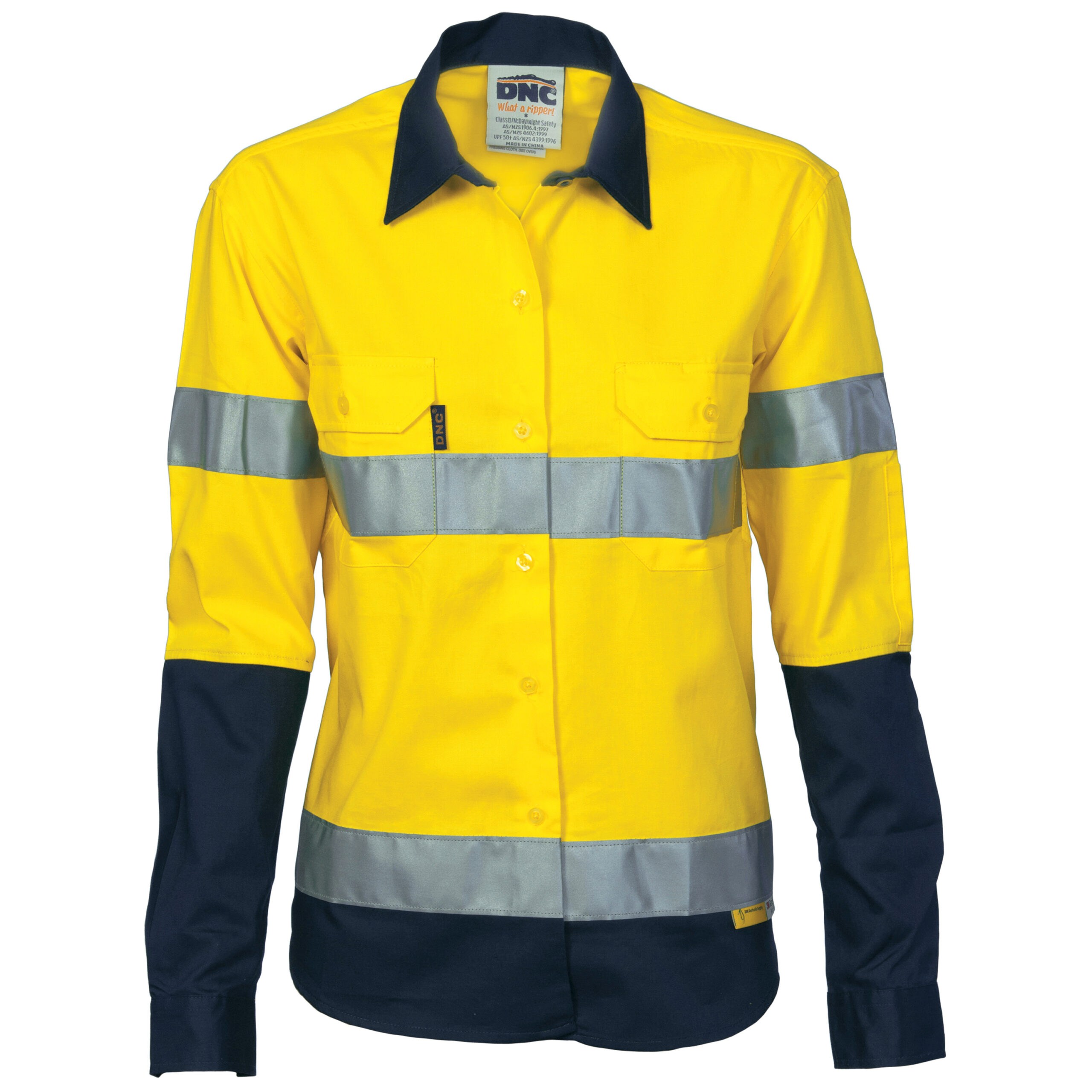 Ladies HiVis Two Tone Drill Sh irt
with 3M R/Tape - Long sleeve Yellow/Navy