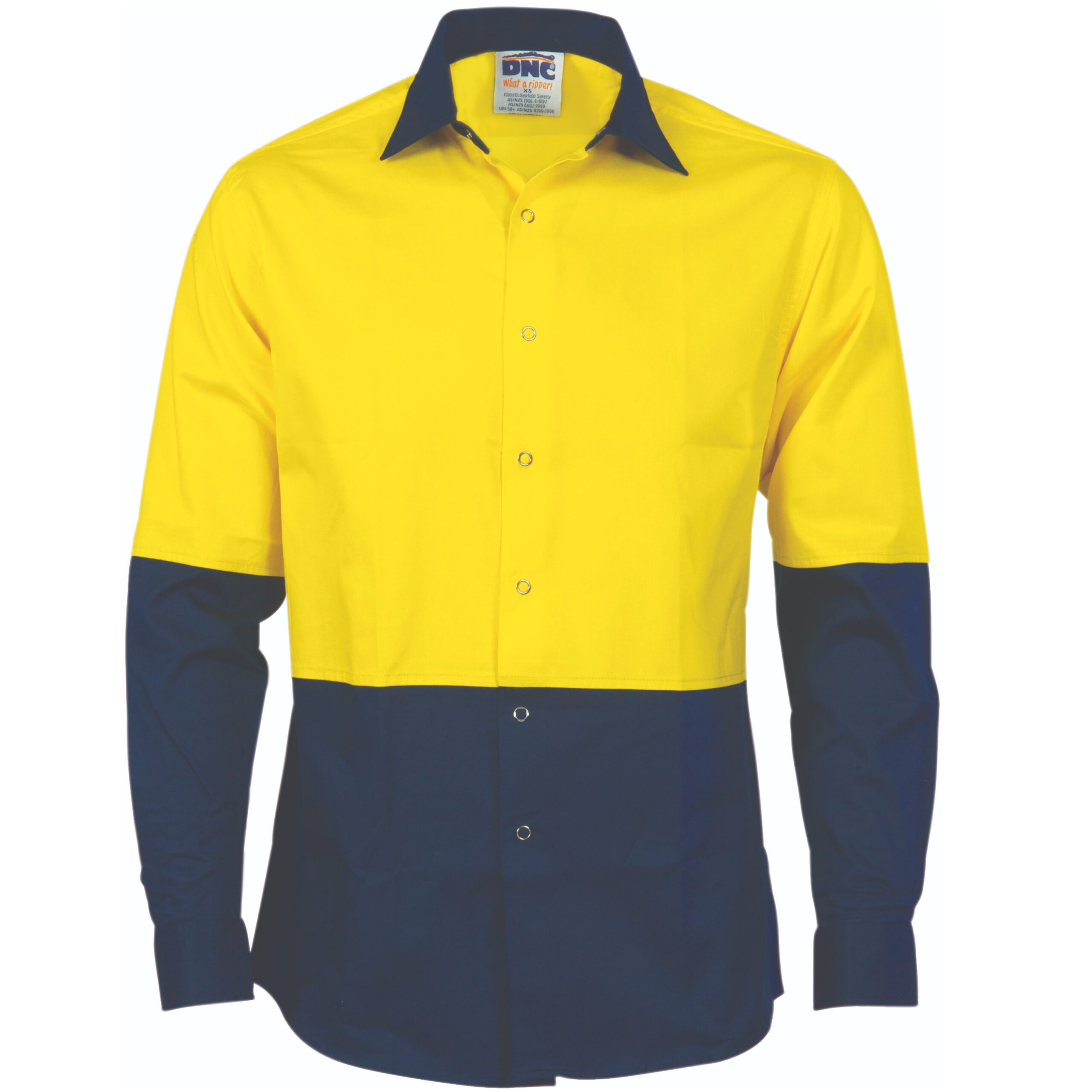HiVis Cool Breeze Food Industry Cotton Shirt - Long Sleeve Yellow/Navy
