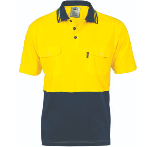 HiVis Cool-Breeze 2 Tone Cotton Jersey Polo
Shirt with Twin Chest Pocket - S/S Yellow/Navy