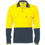 HiVis Cool-Breeze 2 Tone Cotton Jersey Polo
Shirt with Twin Chest Pocket - L/S Yellow/Navy