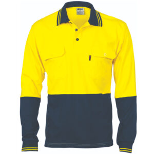 HiVis Cool-Breeze 2 Tone Cotton Jersey Polo
Shirt with Twin Chest Pocket - L/S Yellow/Navy