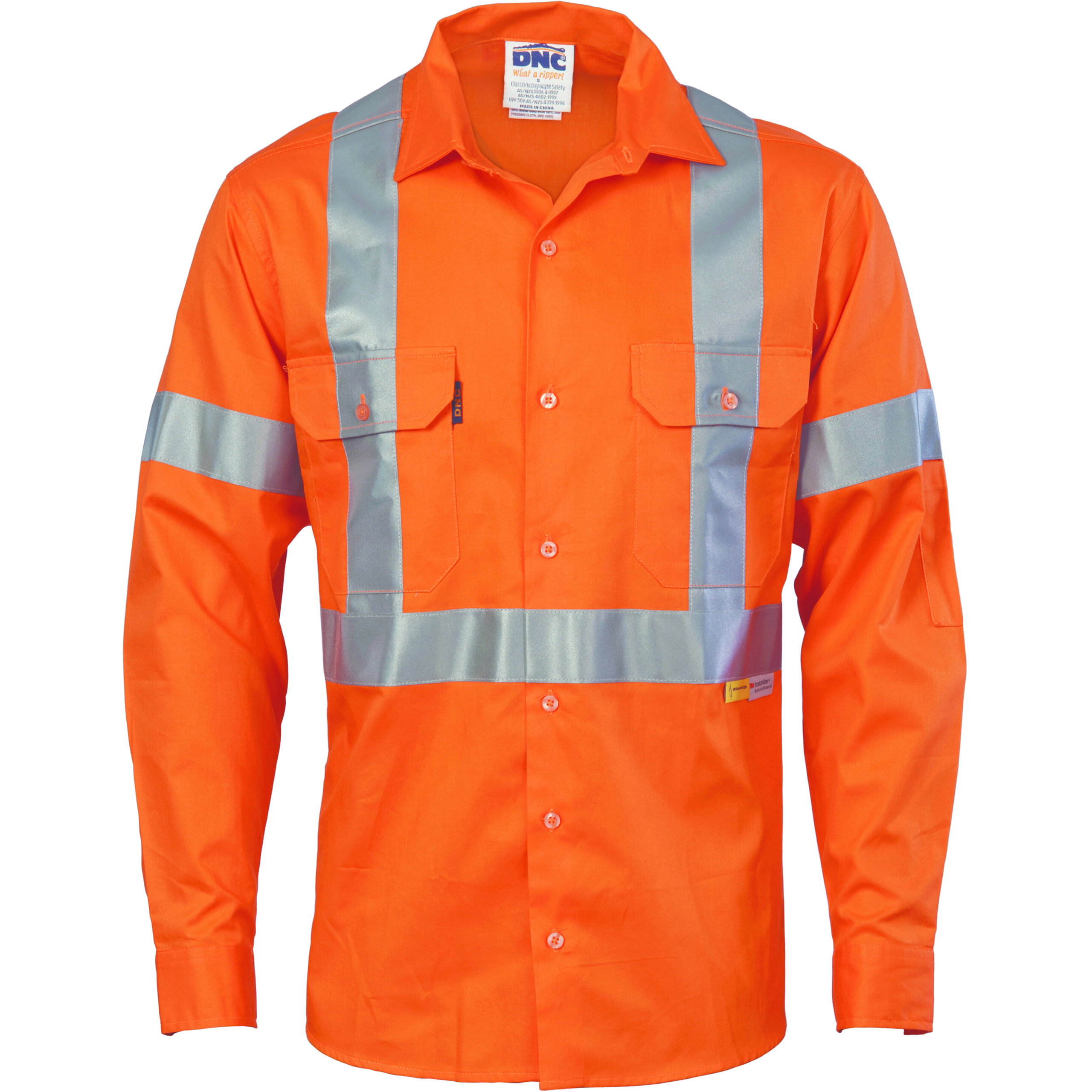 HiVis Cool-Breeze Cross Back Cotton Shirt with 3M R/Tape - long sleeve Orange