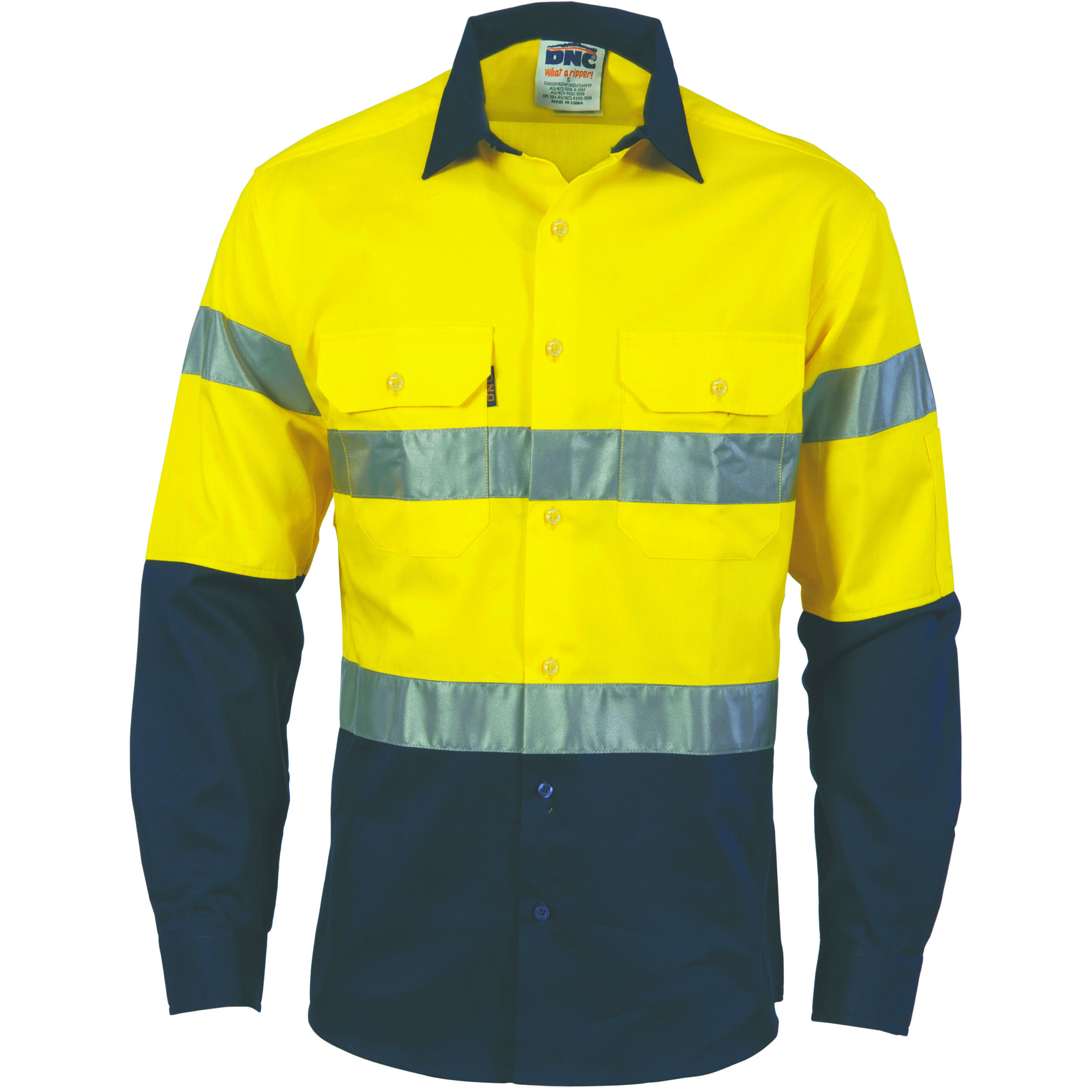 HiVis Cool-Breeze Cotton Shirt with Generic
R/Tape - Long sleeve Yellow/Navy