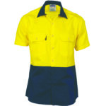 HiVis Two Tone Cotton Drill Vented Shirt -
Short Sleeve Yellow/Navy