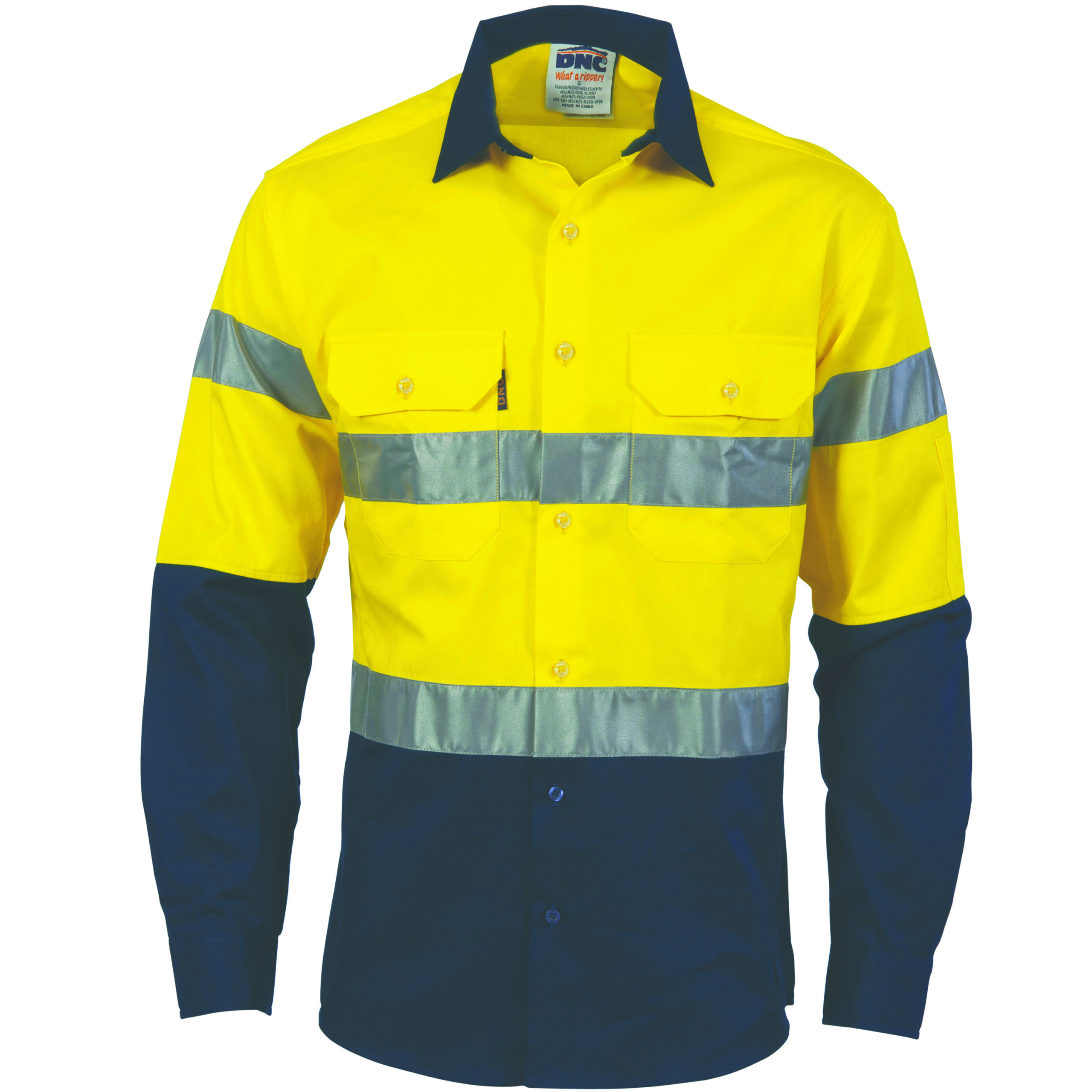 HiVis D/N 2 Tone Drill Shirt with Generic R/Tape -
long sleeve Yellow/Navy
