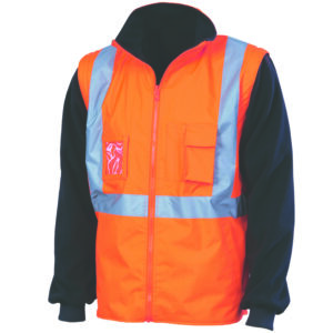 HiVis “4 in 1” Zip off Sleeve Reversible Vest,
‘X’ Back with additional tape on Tail Orange/Navy