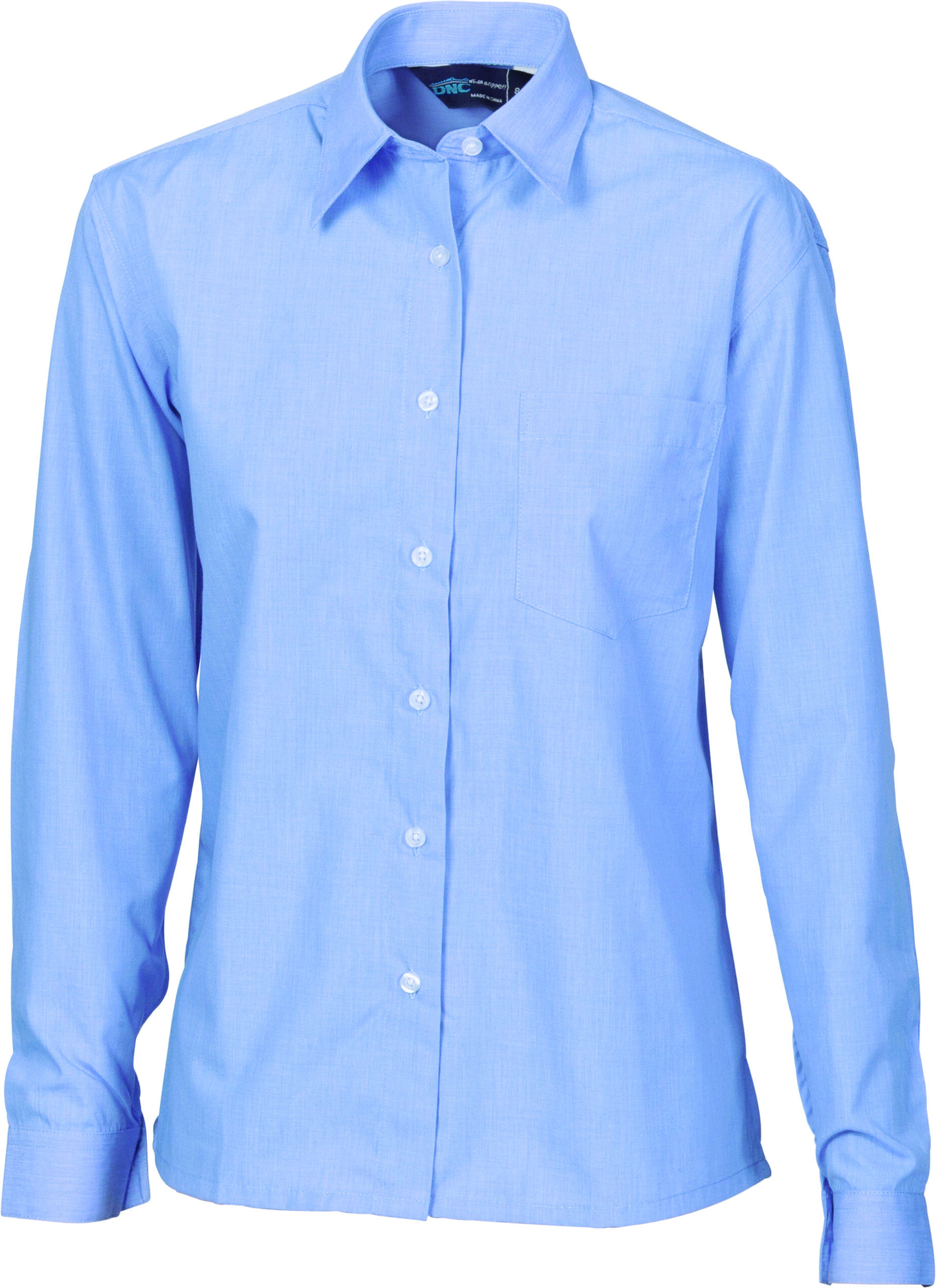 Ladies Regular Collar, Side Splits, Single Pocket - Long Sleeve Chambray