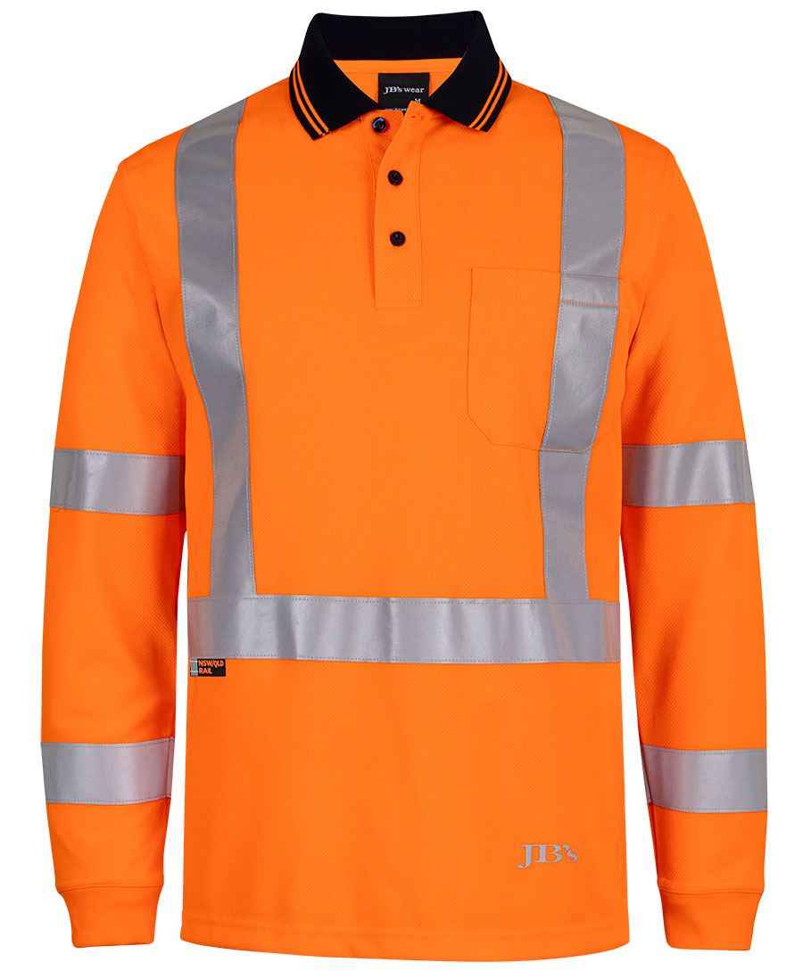 JB's Hi Vis L/S NSW/QLD Rail X-Back Polo Orange