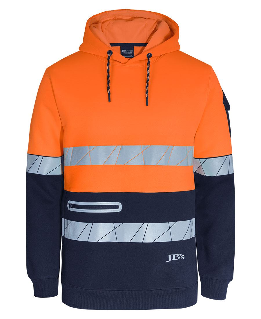 JB's 450g Hi Vis Pull Over Hoodie with Frag Tape Orange/Navy