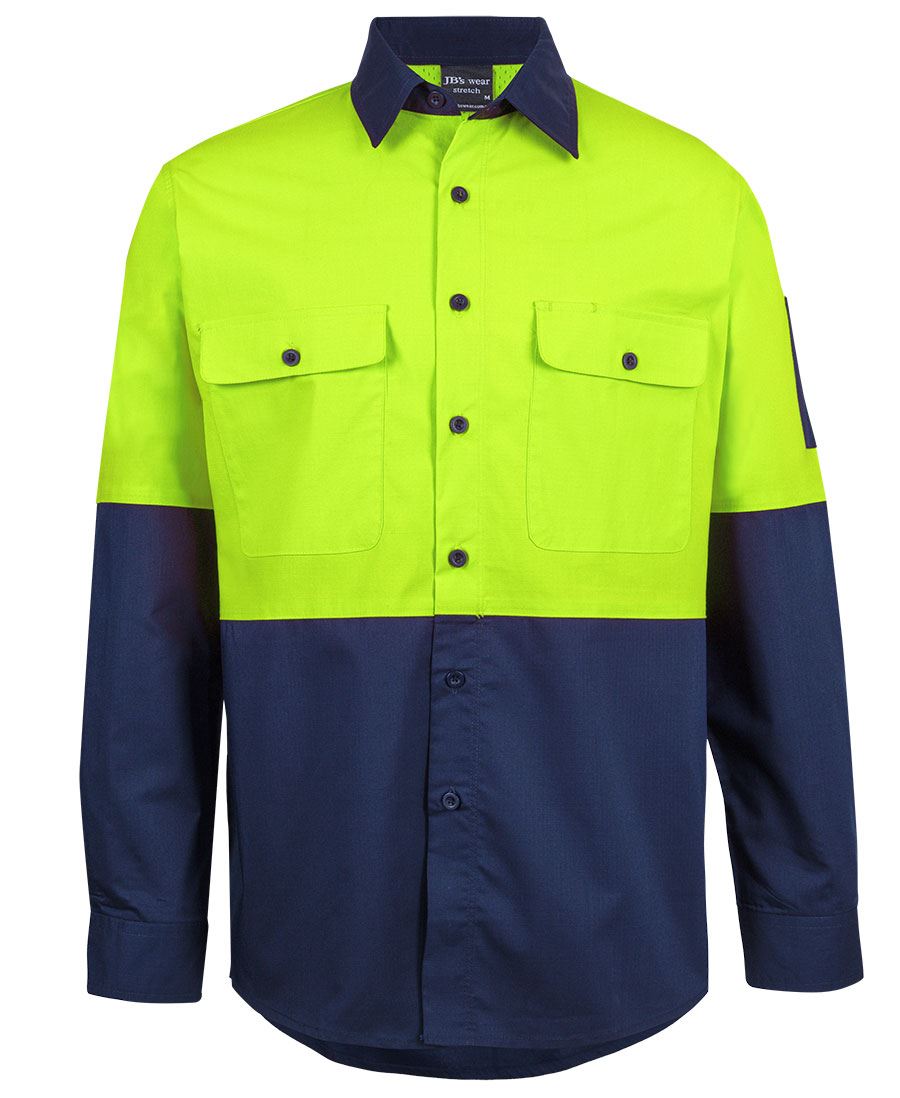 JB's Hi Vis Class F Ripstop L/S Work Shirt Lime/Navy