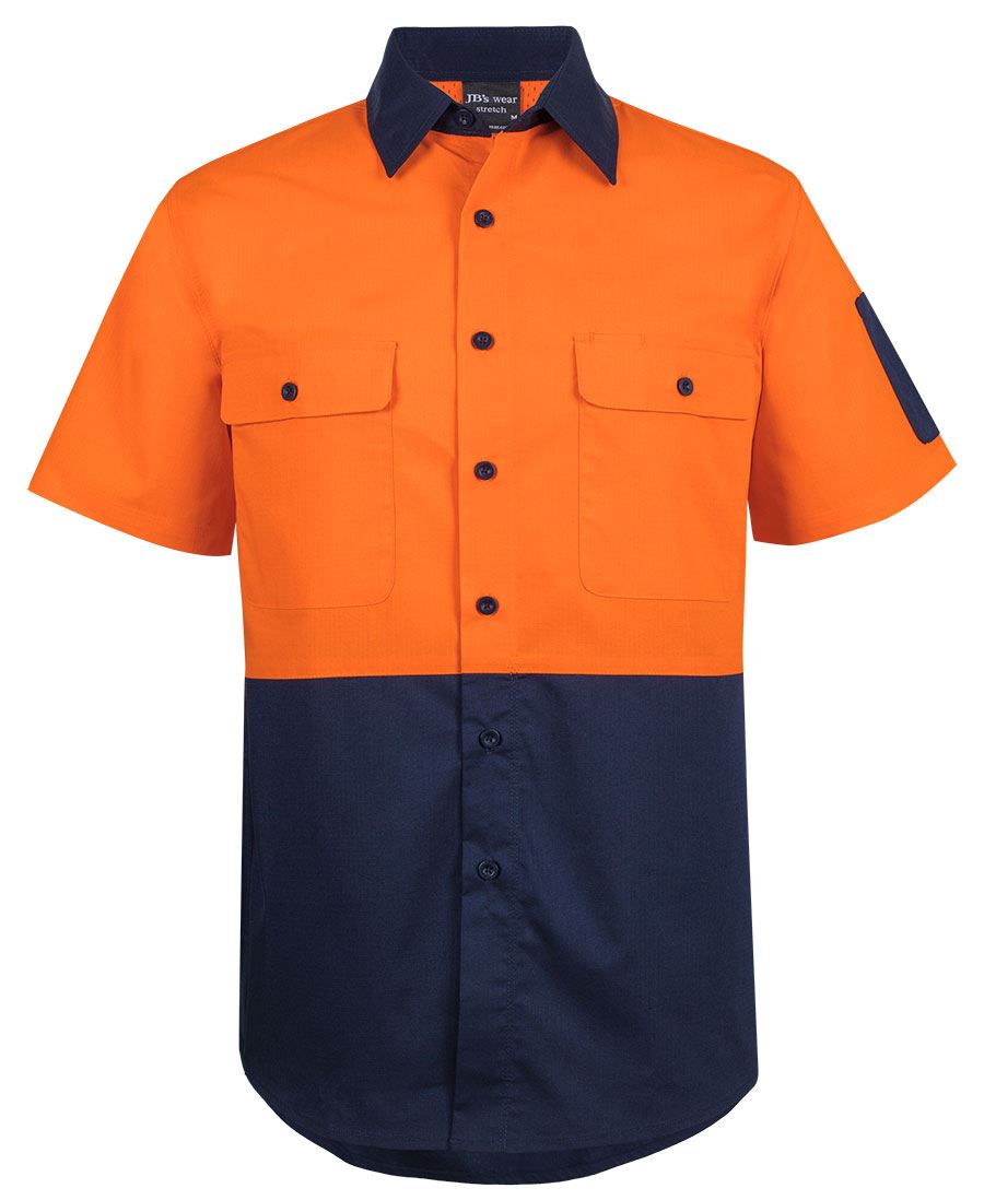 JB's Hi Vis Class F Ripstop S/S Work Shirt Orange/Navy