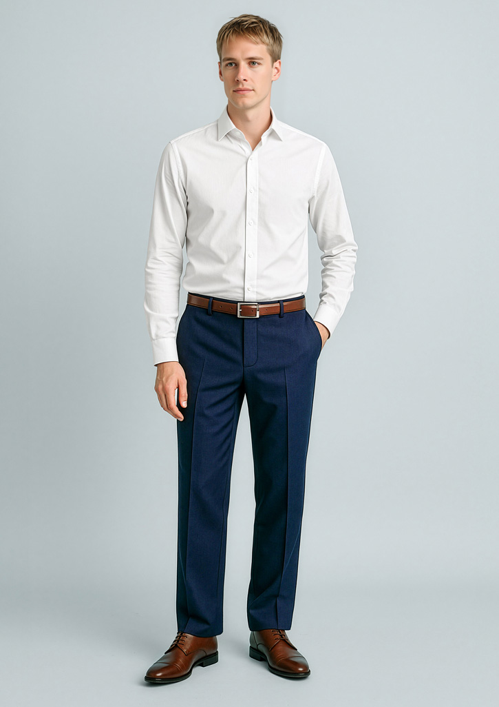 Mens Cool Stretch Flat Front Pant (Stout) Navy
